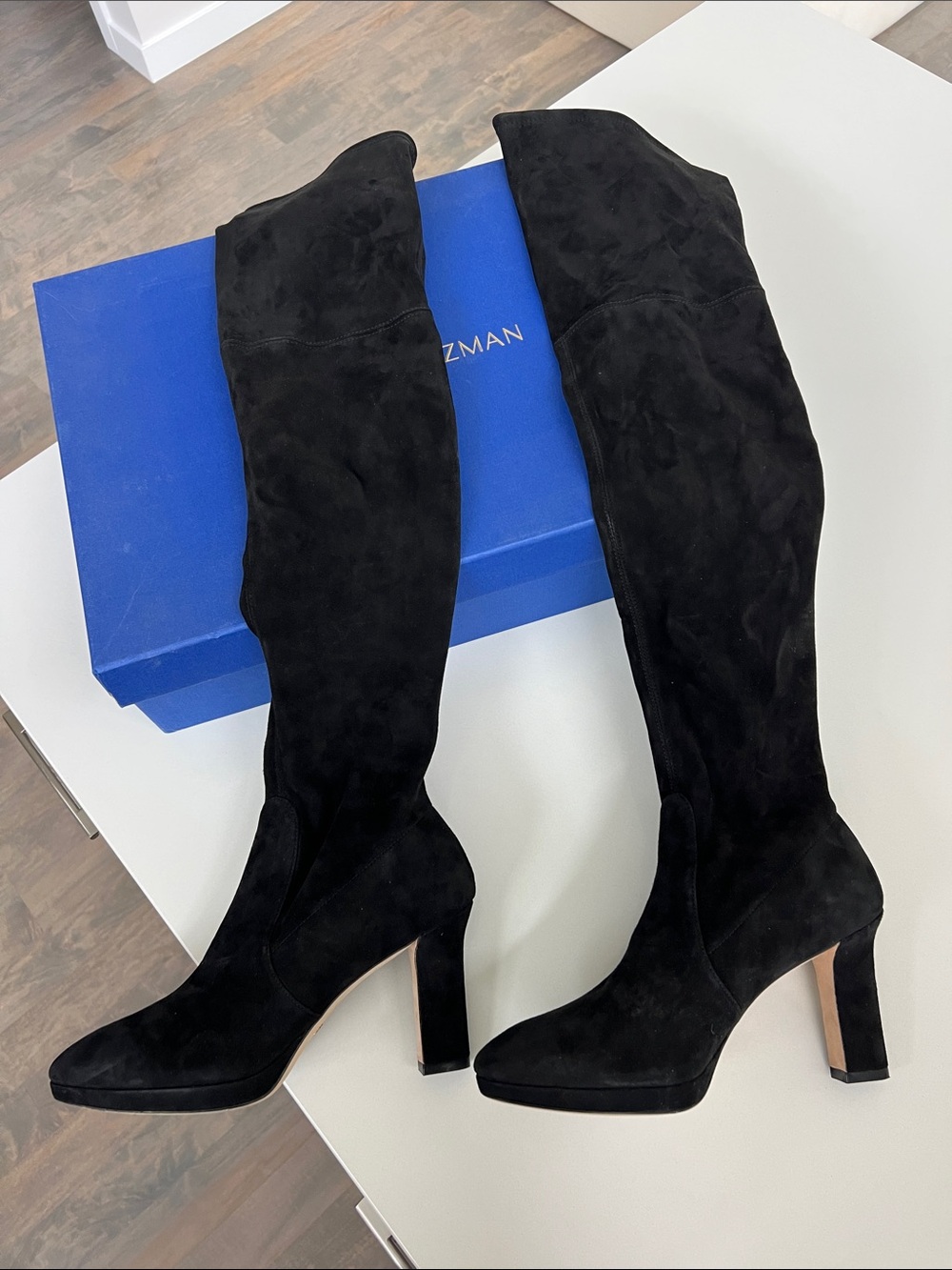 Stuart Weitzman ledyland black suede leather heeled long over the knee boots 6.5